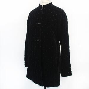 Han Feng Vtg Black Velvet Coat Jacket Lining Outdoor Mock Neck Pocket Small